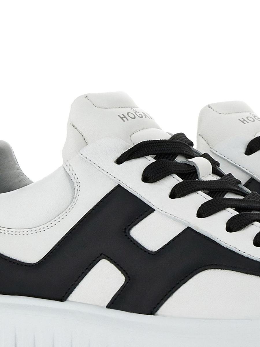 Hogan H-Stripes Sneakers In Black And White Sheepskin Leather