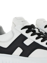 Hogan H-Stripes Sneakers In Black And White Sheepskin Leather