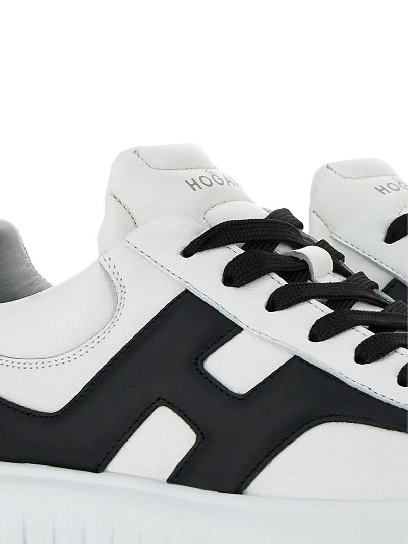 Hogan H-Stripes Sneakers In Black And White Sheepskin Leather