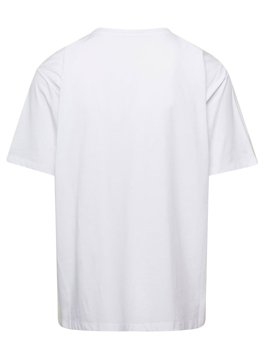 White Crewneck T-Shirt With Contrasting Logo Lettering Print In Cotton Man