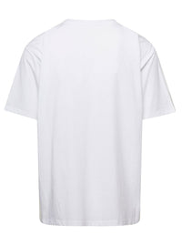 White Crewneck T-Shirt With Contrasting Logo Lettering Print In Cotton Man