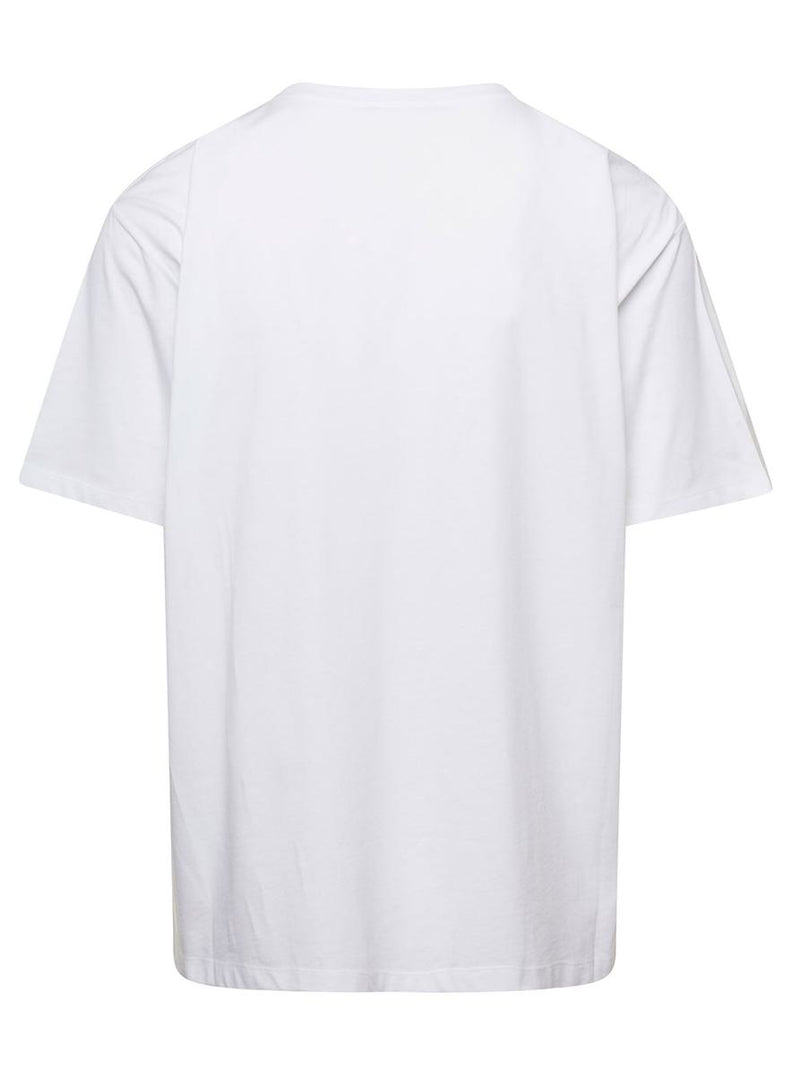 White Crewneck T-Shirt With Contrasting Logo Lettering Print In Cotton Man