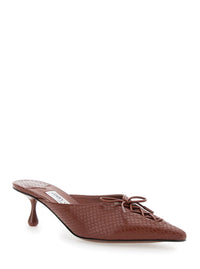 'Scarlett' Brown Mules Wirh Sculpted Heel And Snakeskin Effect In Leather Woman