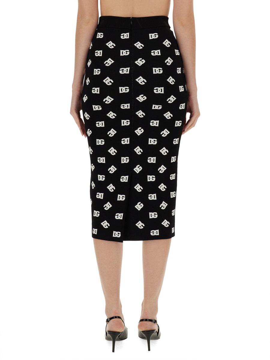 Dolce & Gabbana Viscose Logo Jacquard Pencil Skirt