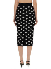 Dolce & Gabbana Viscose Logo Jacquard Pencil Skirt