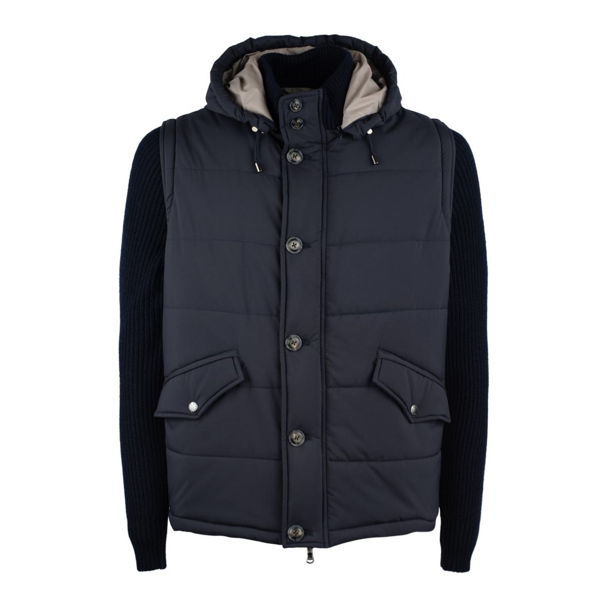 Barba Blue Jacket With Removable Knit Sleeves