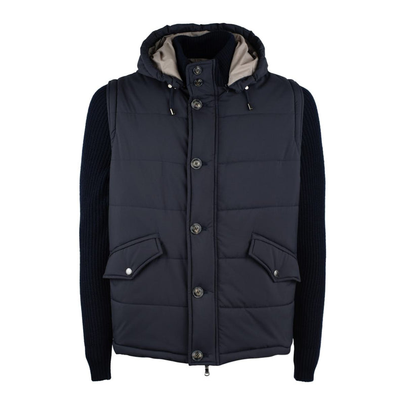 Barba Blue Jacket With Removable Knit Sleeves