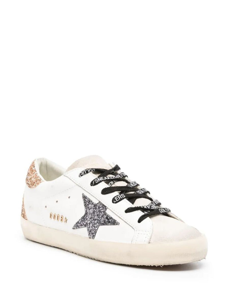 Golden Goose "Super Star" Leather Upper Glitter Star Heel And Spur Metal Lettering Shoes