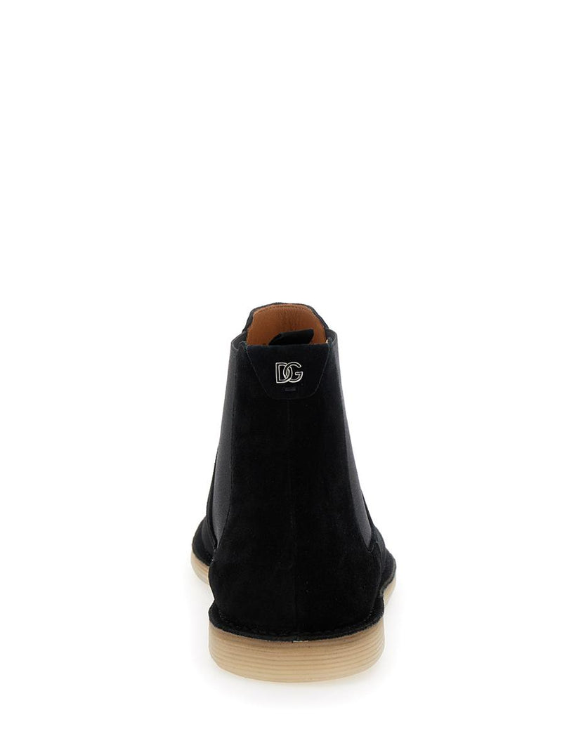 Black Pull-On Ankle Boots With Dg Logo In Suede Man
