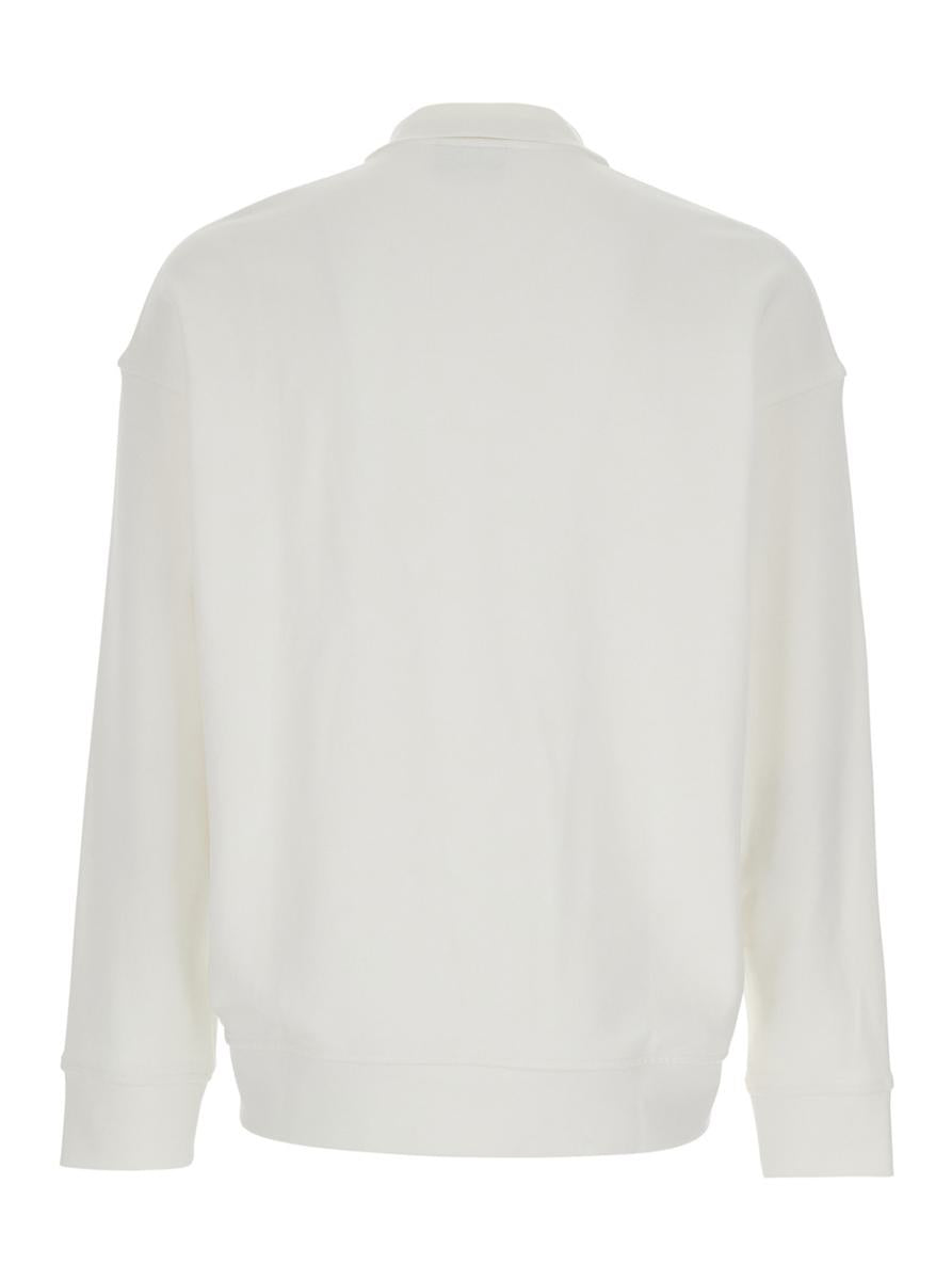 White Sweatshirt With Polo Shirt Style Collar And Logo Embroidery On The Front In Cotton Man