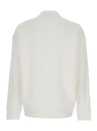 White Sweatshirt With Polo Shirt Style Collar And Logo Embroidery On The Front In Cotton Man