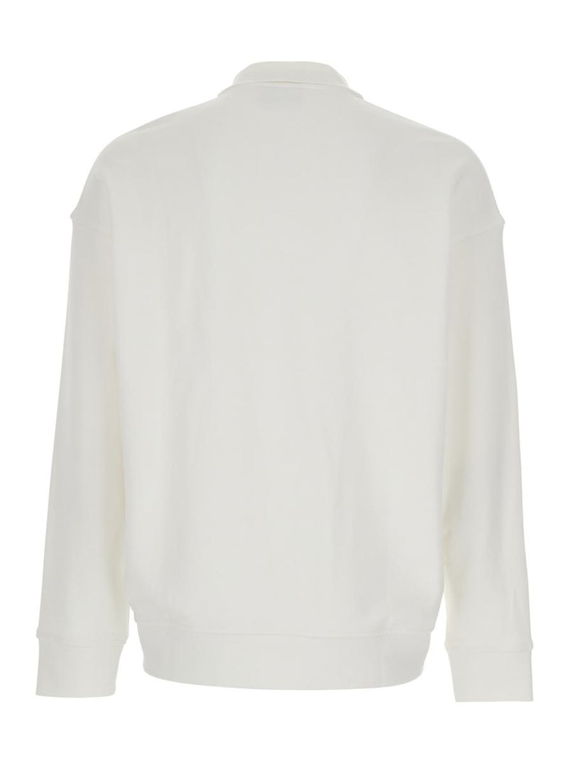 White Sweatshirt With Polo Shirt Style Collar And Logo Embroidery On The Front In Cotton Man