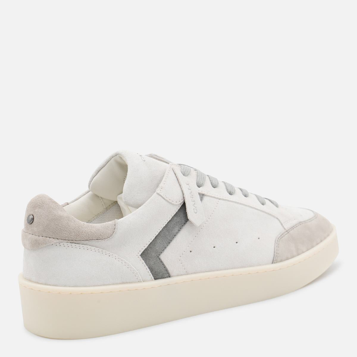 Canali White And Grey Leather Sneakers