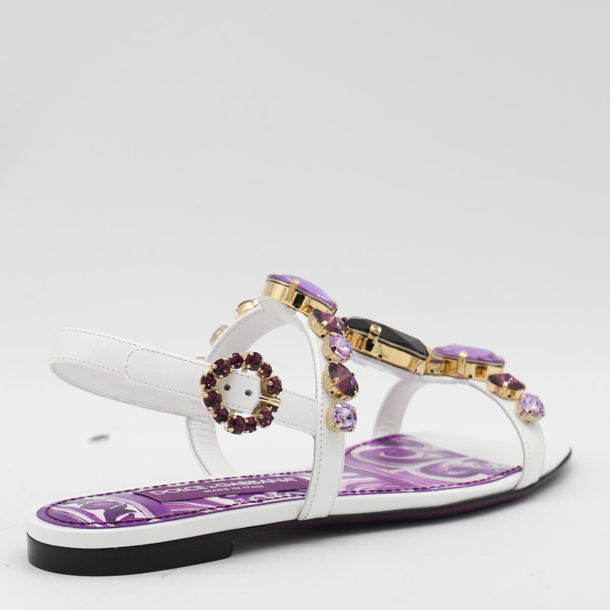 Dolce & Gabbana White And Violet Leather Sandals