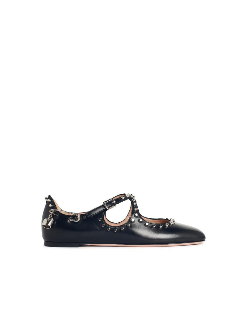 Bally 'Ballyrina' Black Leather Ballet Flats With Studs