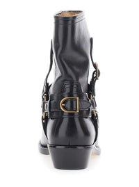 'Ildred' Black Ankle Boots With Medium Block Heel And Decorative Buckle In Leather Woman