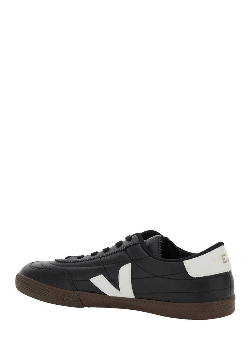'Panenka' Black Sneaker With Logo On The Side And Contrasting Heel In Leather Unisex