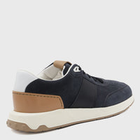 Tod'S Navy Blue Suede And Beige Leather Sneakers