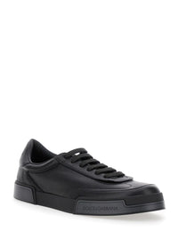 'Portofino' Black Sneaker With Logo Print On The Sole In Hammered Leather Man