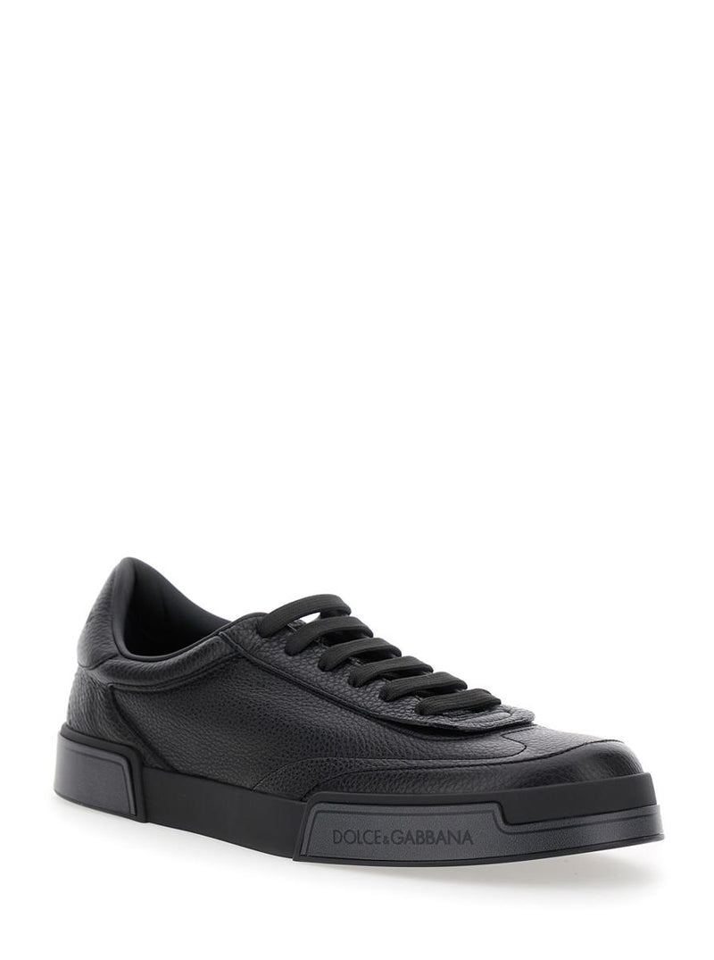 'Portofino' Black Sneaker With Logo Print On The Sole In Hammered Leather Man
