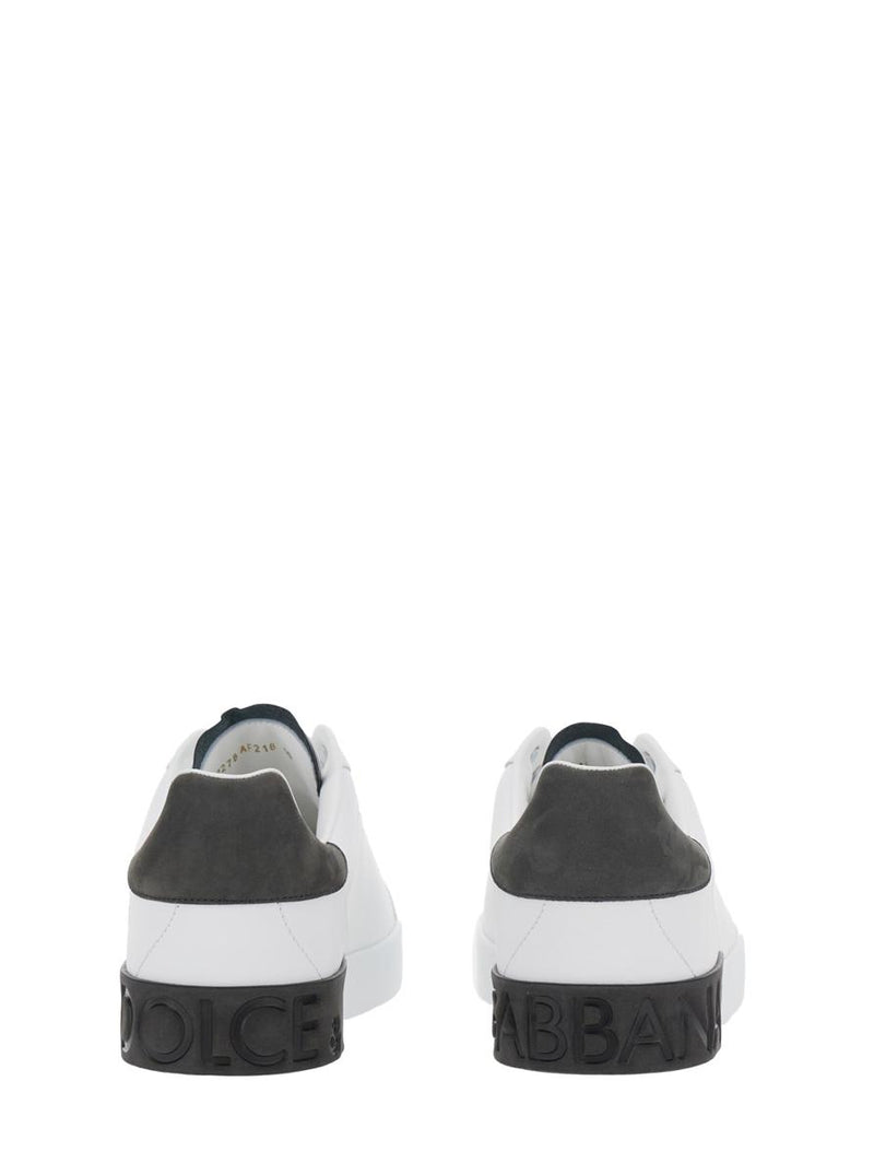 'Portofino' White Low Top Sneakers With Logo Lettering On The Rear In Leather Man