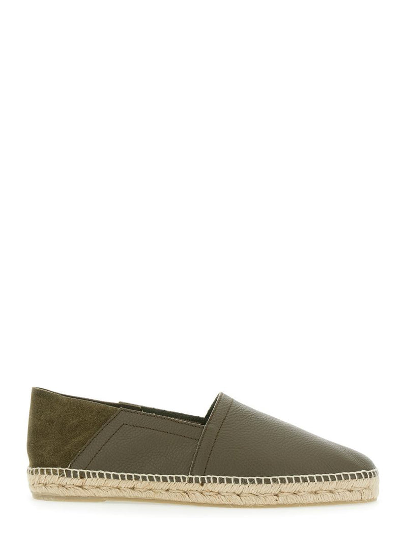 'Polo' Green Espadrillas With Braided Raphia Sole In Leather Man
