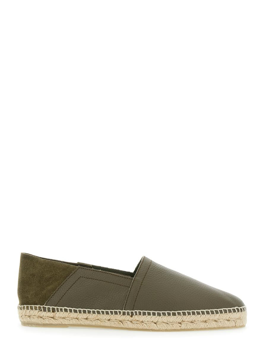 'Polo' Green Espadrillas With Braided Raphia Sole In Leather Man