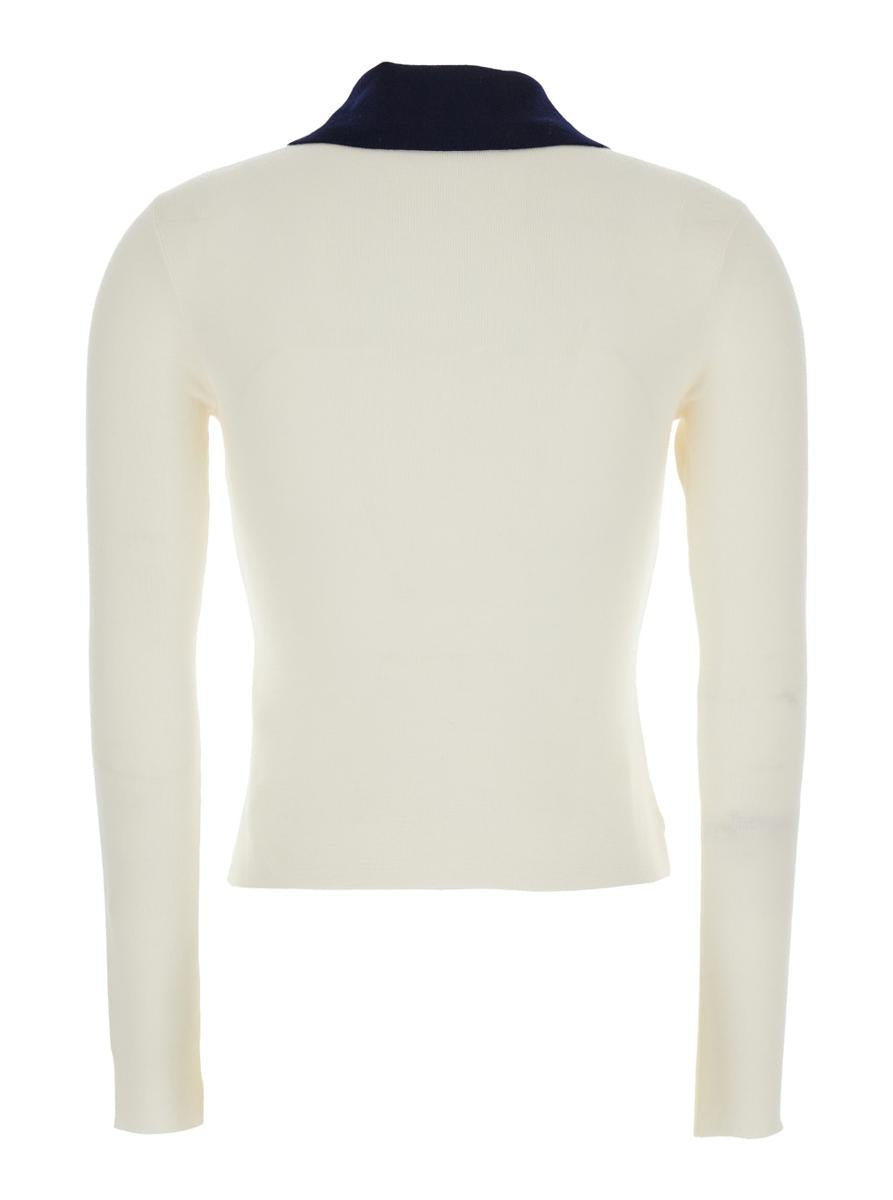 White Cropped Cardigan With Contrasting Collar And Tonal Button Closure In Wool Woman