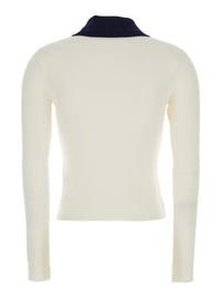 White Cropped Cardigan With Contrasting Collar And Tonal Button Closure In Wool Woman