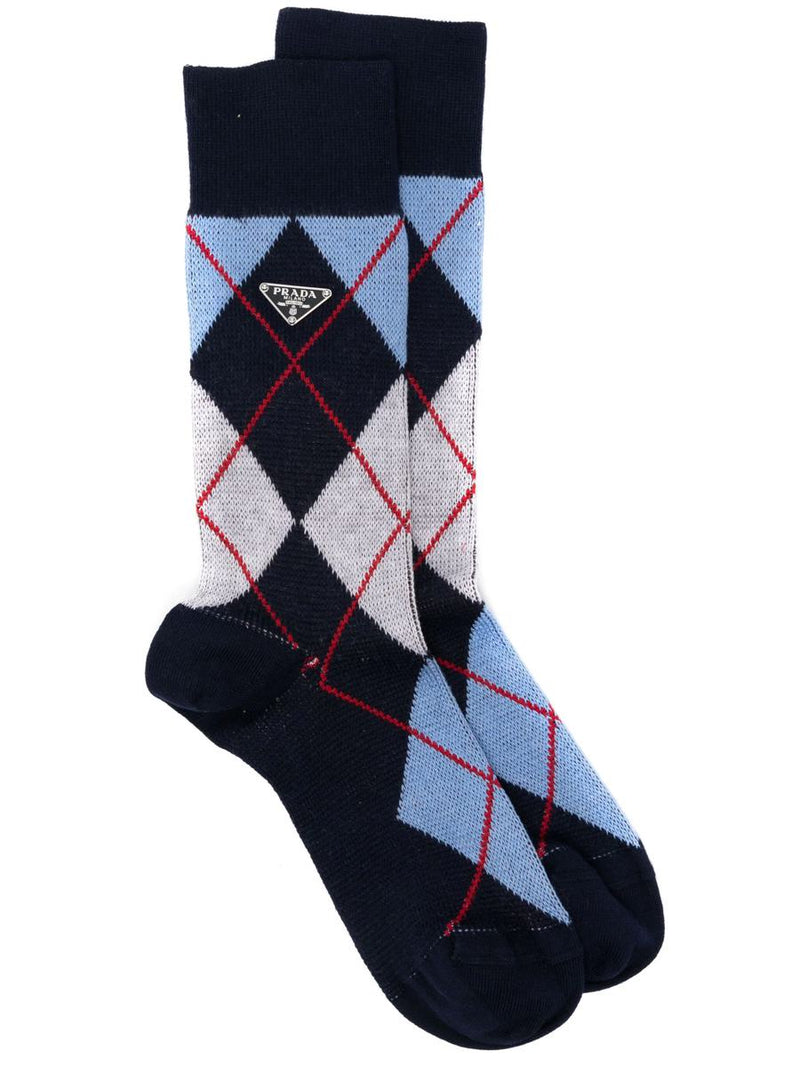 Prada Argyle-Check Crew Socks