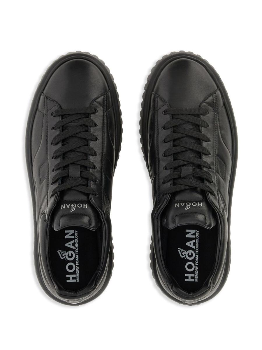 Hogan H-Stripes Sneakers In Black Sheepskin Leather