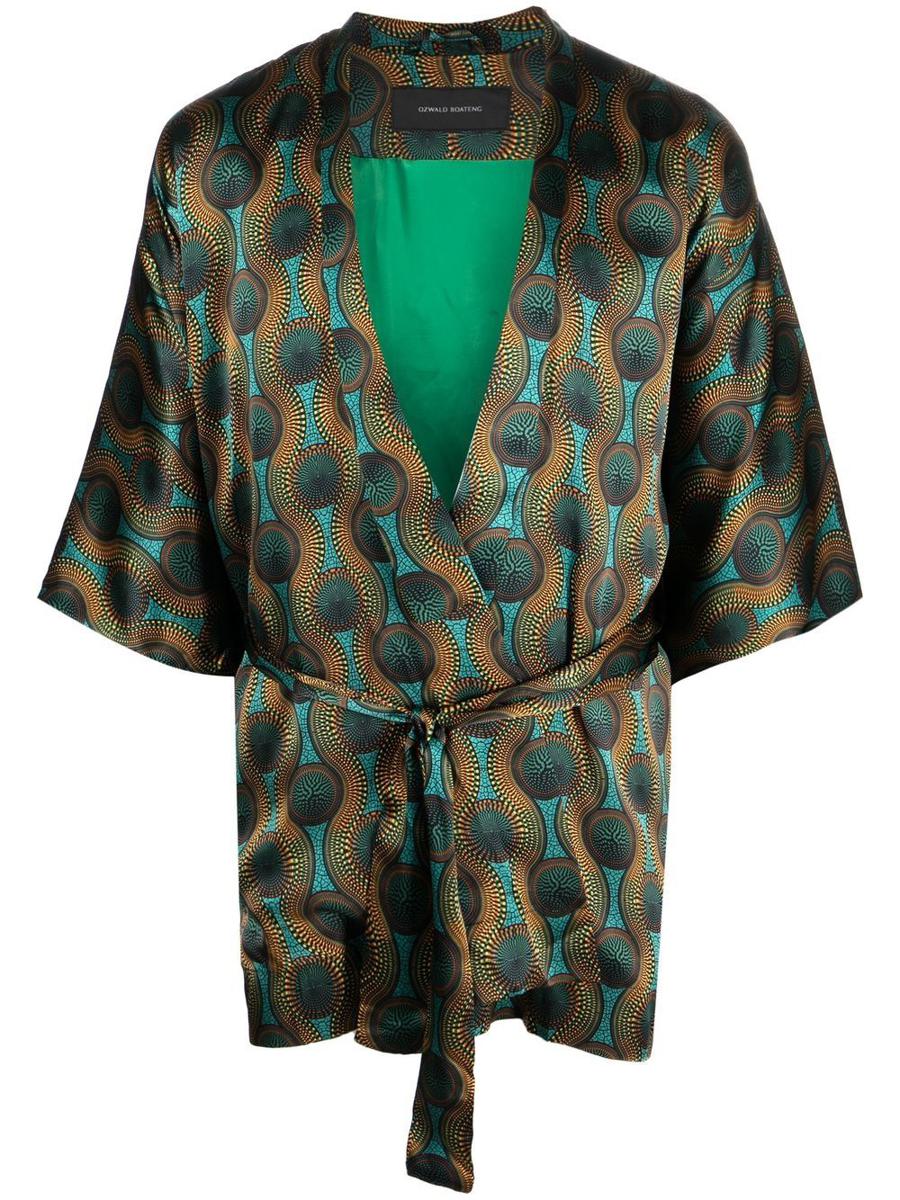 Ozwald Boateng Printed Silk Short Kimono