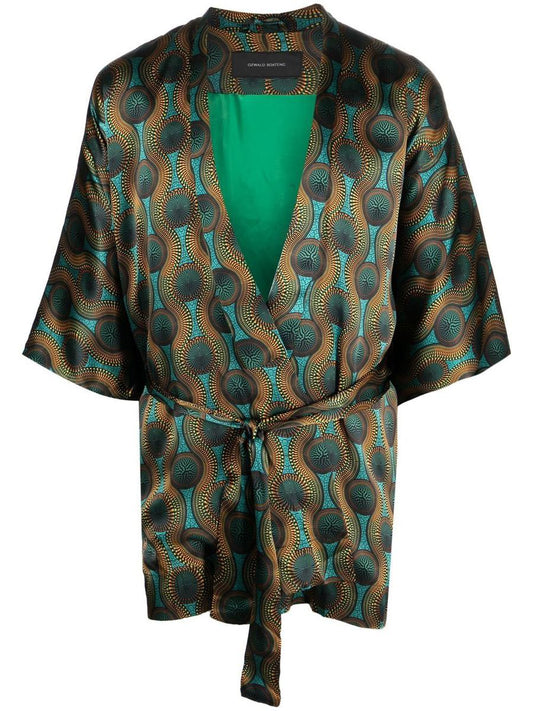 Ozwald Boateng Printed Silk Short Kimono