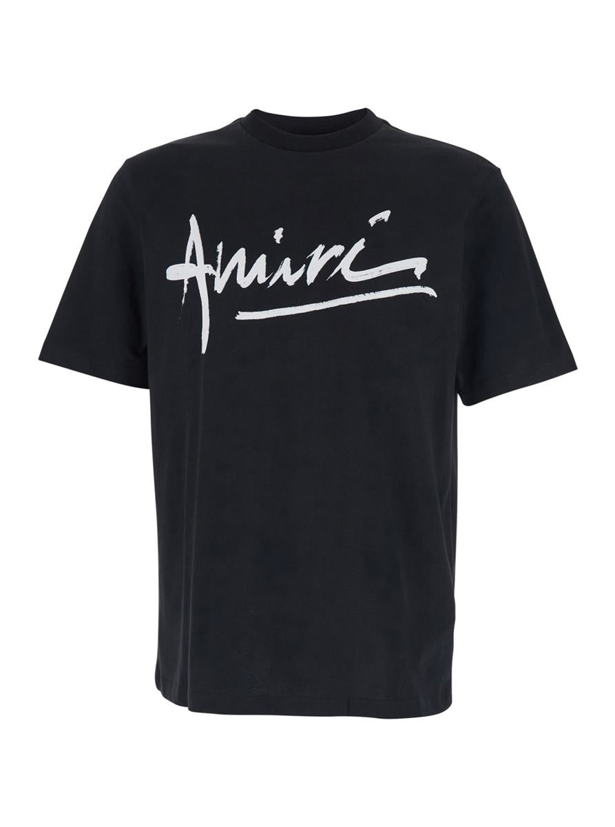 Black Crewneck T-Shirt With Logo Lettering Print On The Front In Cotton Man