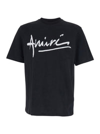 Black Crewneck T-Shirt With Logo Lettering Print On The Front In Cotton Man