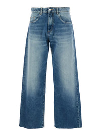 'Bea' Blue Jeans With Wide Leg And Logo Patch On The Rear In Denim Woman