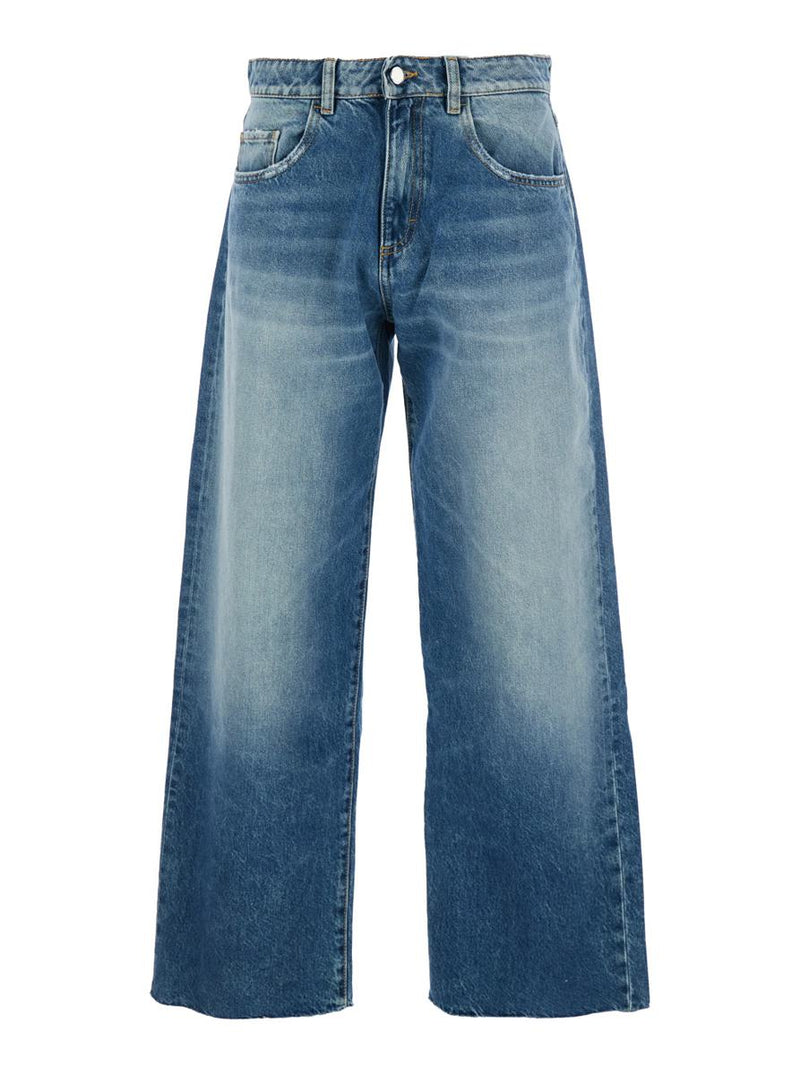 'Bea' Blue Jeans With Wide Leg And Logo Patch On The Rear In Denim Woman