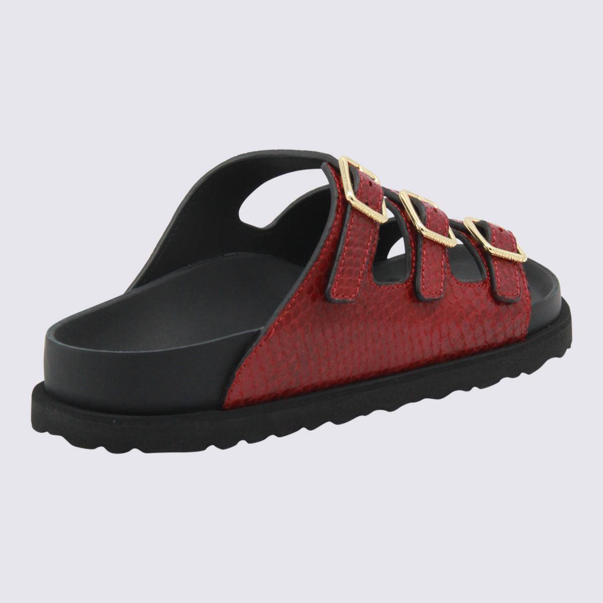 Birkenstock Red And Black Leather Florida Snake Sandals