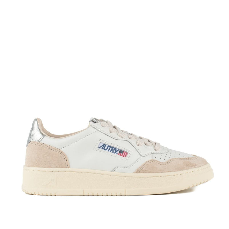 Autry Sneakers Medalist Low In Leather And Suede White And Silver