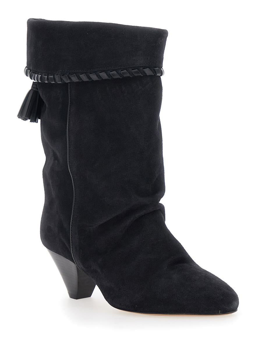 'Dalby' Black Boots With Pointed Toe And Tassel Fringe In Suede Woman