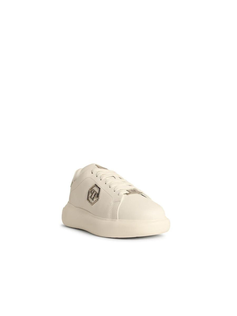Philipp Plein 'Low Top New Basic Hexagon' White Leather Sneakers