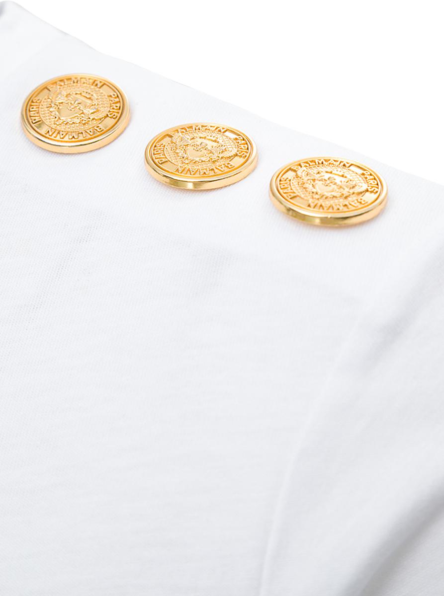 White Crewneck T-Shirt With Logo Print And Golden Buttons In Jersey Woman