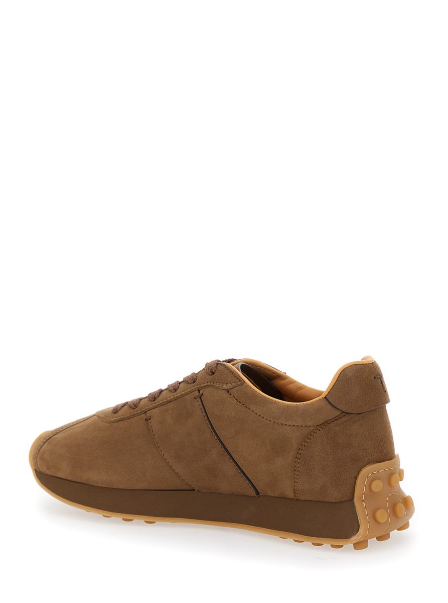 Brown Low Top Sneakers With Cleat Details On Heel And Sole In Leather Woman