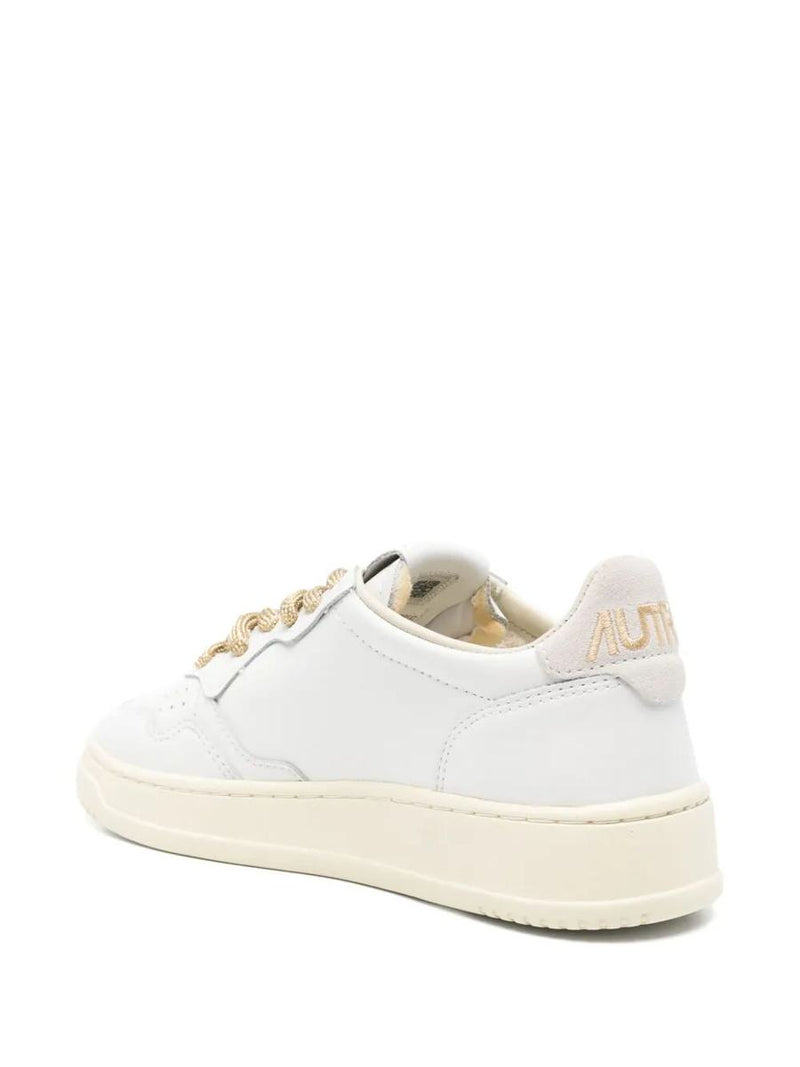 Autry Medalist Low Sneakers In White Leather With Gold-Tone Lurex Details Shoes