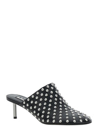 Black Mules With Low Heel And All-Over Stud Embellishments In Leather Woman