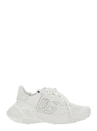 White Low Top Sneakers With Logo Lettering On Tongue And Heel In Tech Fabric Woman