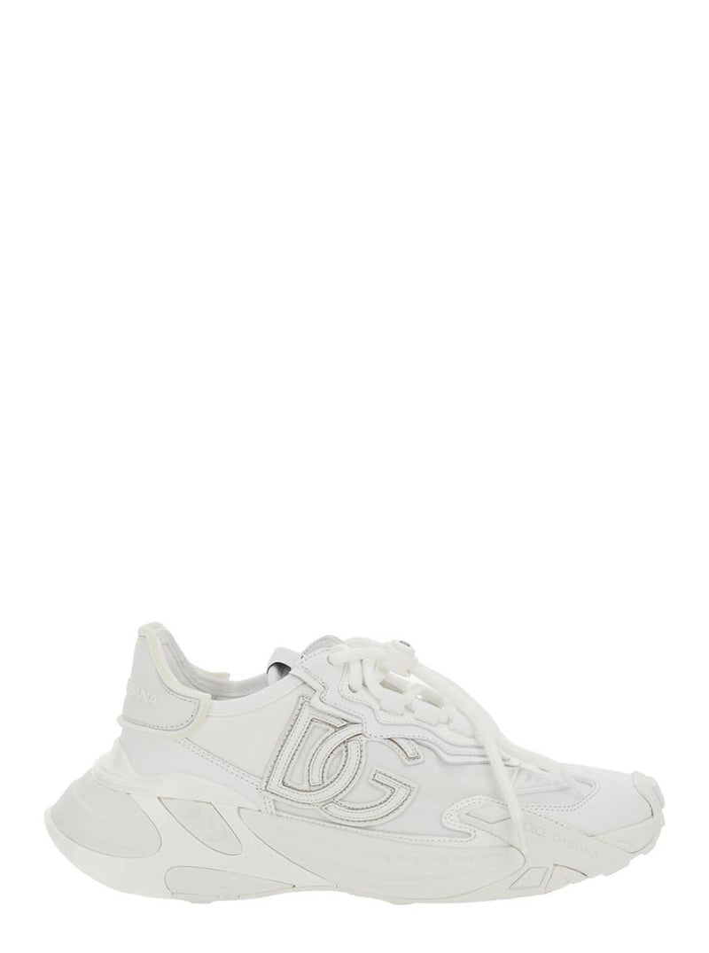 White Low Top Sneakers With Logo Lettering On Tongue And Heel In Tech Fabric Woman