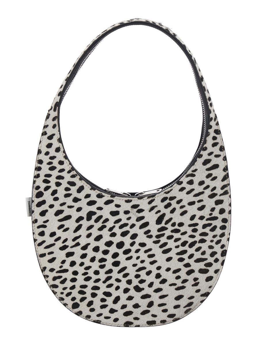 'Swipe' Black And White Handbag With Brushed Effect And All-Over Polka Dots Motif In Fabric Woman