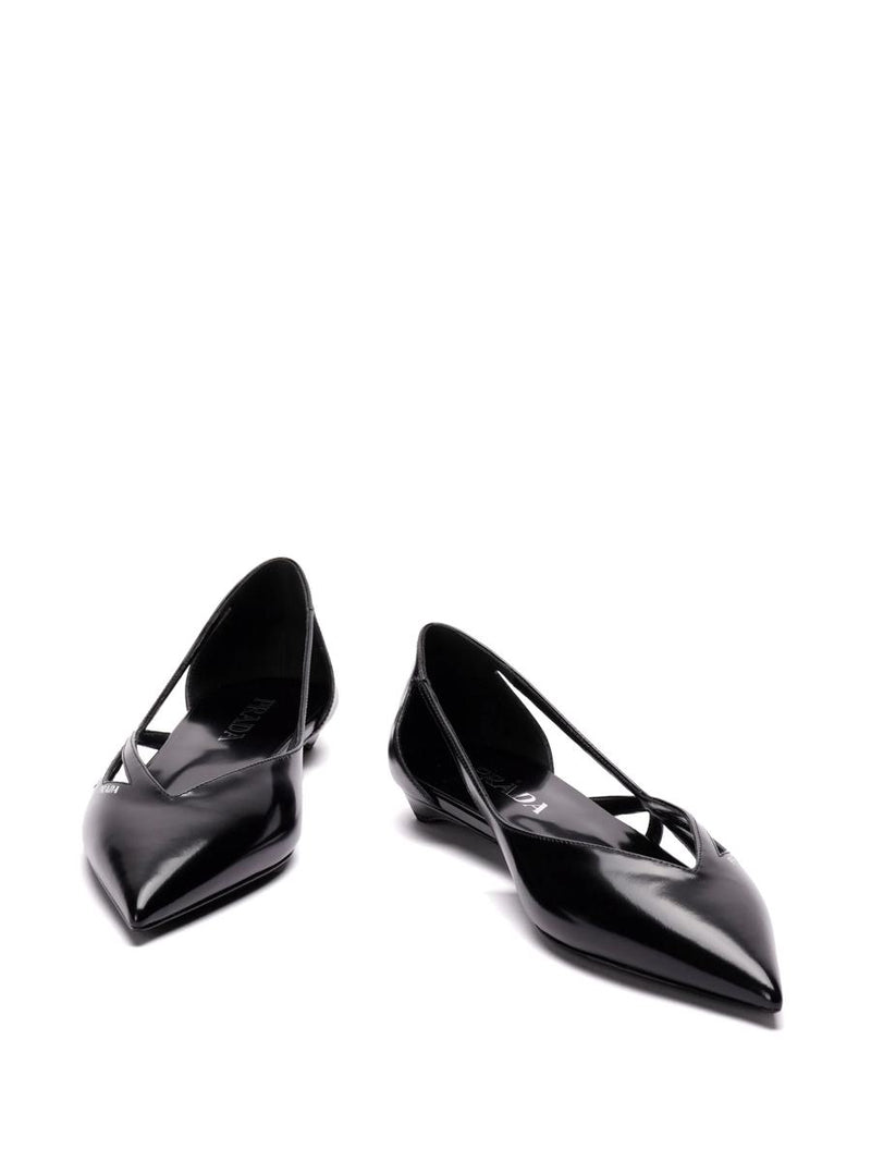 Prada 15Mm Cut-Out Leather Ballerina Shoes