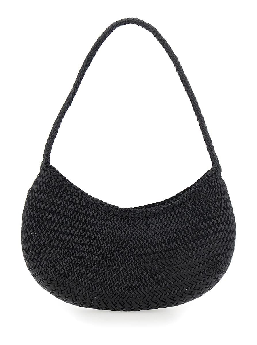 Black Crossbody Bag With Concealed Magnetic Closure And Interwoven Design In Leather Woman
